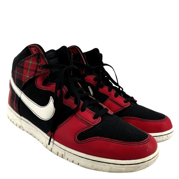 Nike Dunk High Sneakers Lace Up Tartan High Top Twill Plaid Red Black 15 - Picture 2 of 7
